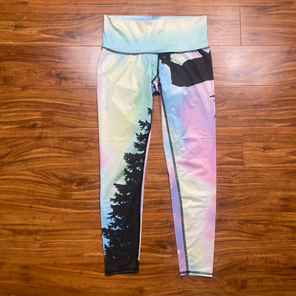 Teeki Women's Northern Lights Leggings Size Medium Yoga Pilates Activewear Boho